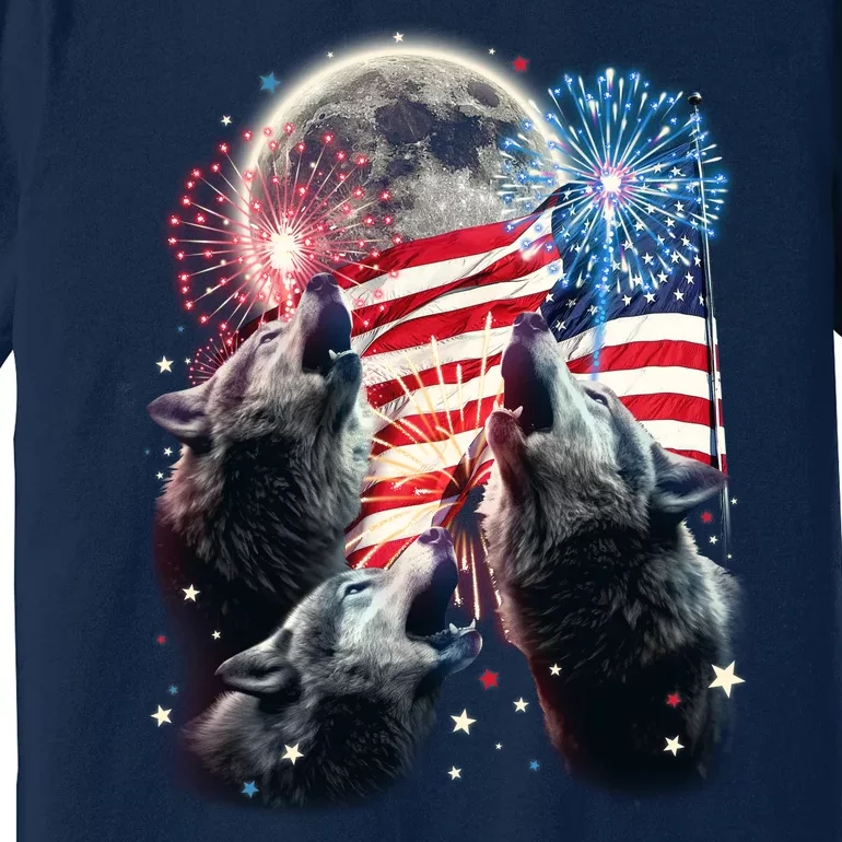 Patriotic Usa American Flag Three Wolves Moon Premium T-Shirt