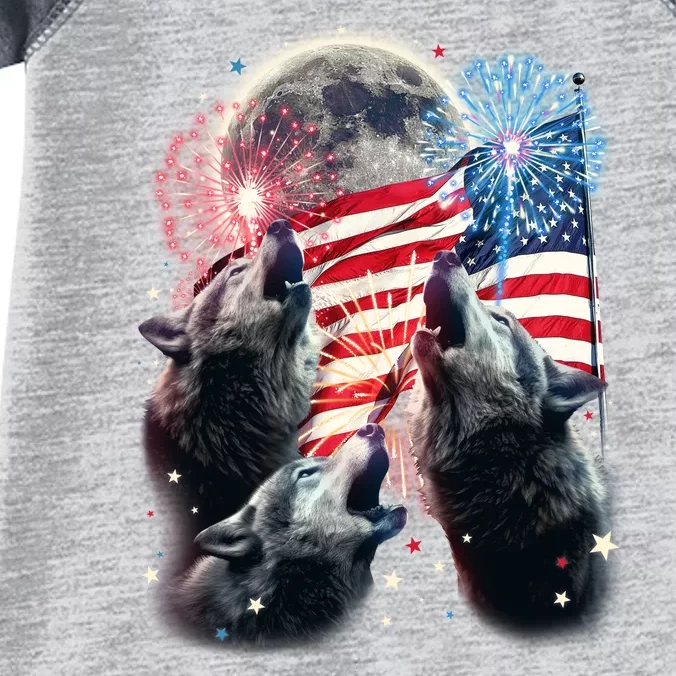 Patriotic Usa American Flag Three Wolves Moon Infant Baby Jersey Bodysuit