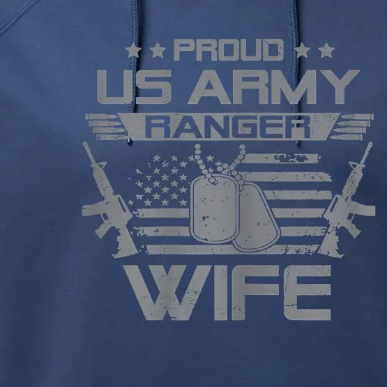 Proud US Army Ranger Wife Flag American USA Military Veteran Performance Fleece Hoodie