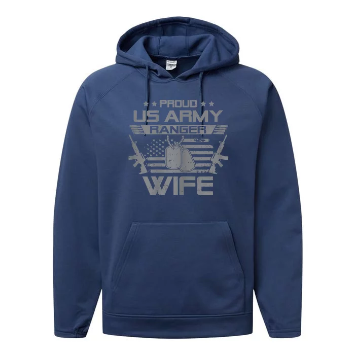 Proud US Army Ranger Wife Flag American USA Military Veteran Performance Fleece Hoodie