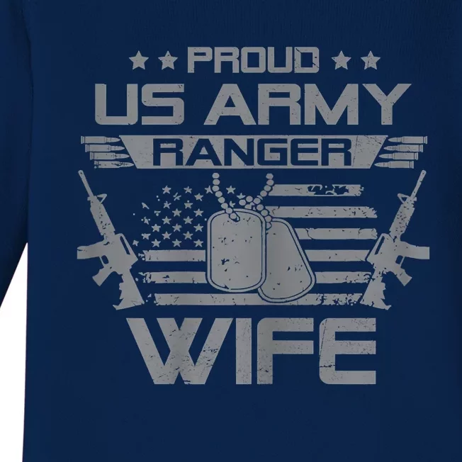 Proud US Army Ranger Wife Flag American USA Military Veteran Baby Long Sleeve Bodysuit