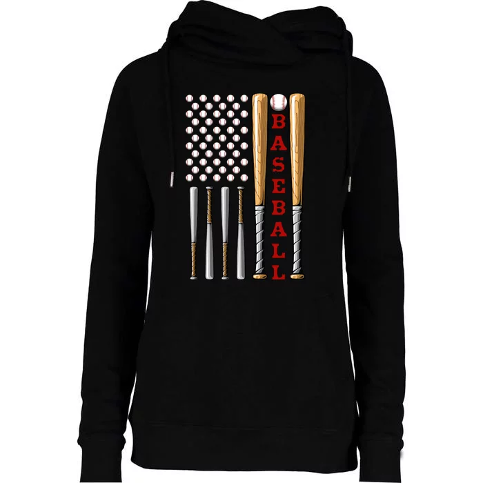 Patriotic US American Baseball Flag - Vintage Baseball Flag Womens Funnel Neck Pullover Hood