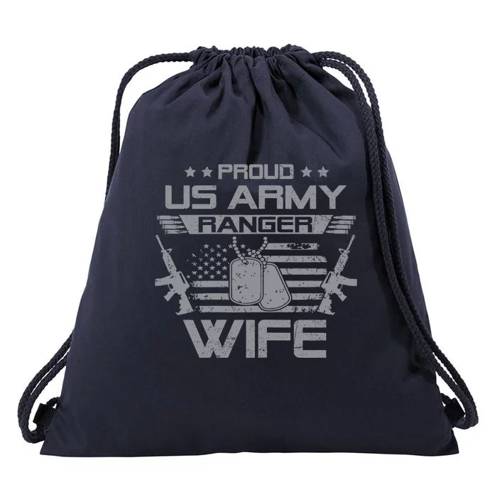 Proud US Army Ranger Wife Flag American USA Military Veteran Drawstring Bag