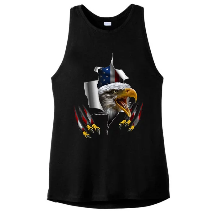 Patriotic Usa Bald Eagle 4th Of July Flag Vintage Ladies Tri-Blend Wicking Tank