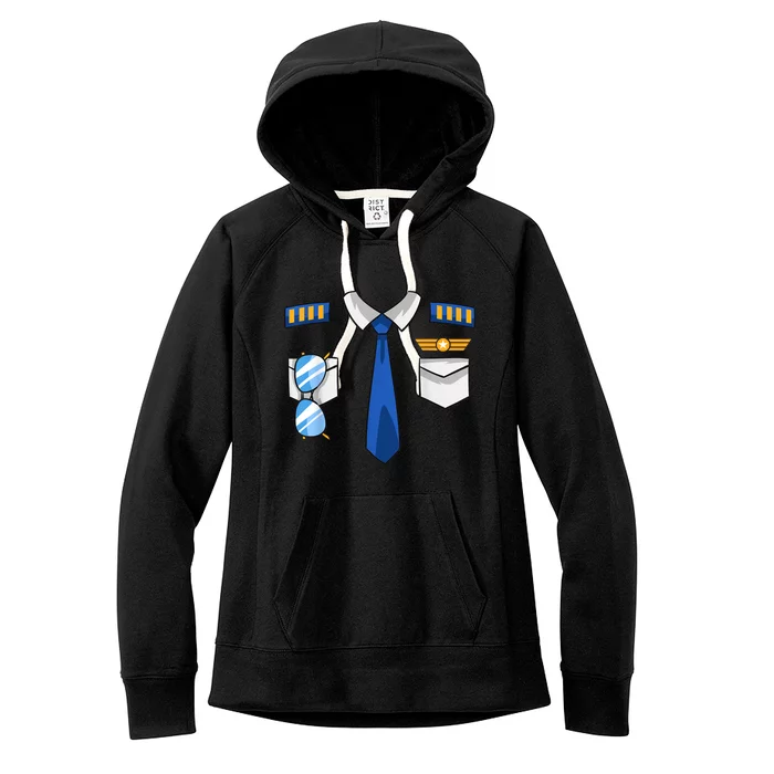 Pilot Uniform Costume Airplane Aviator Aviation Halloween Women's Fleece Hoodie