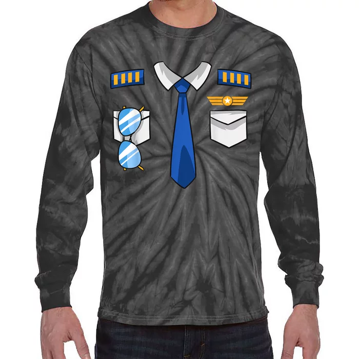 Pilot Uniform Costume Airplane Aviator Aviation Halloween Tie-Dye Long Sleeve Shirt