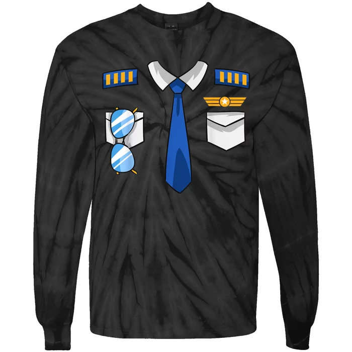 Pilot Uniform Costume Airplane Aviator Aviation Halloween Tie-Dye Long Sleeve Shirt