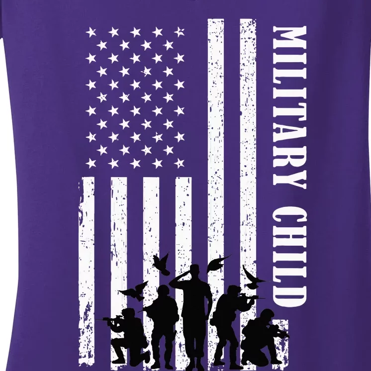 Purple Up Children's Costumes Military Children's Month American Flag Women's V-Neck T-Shirt