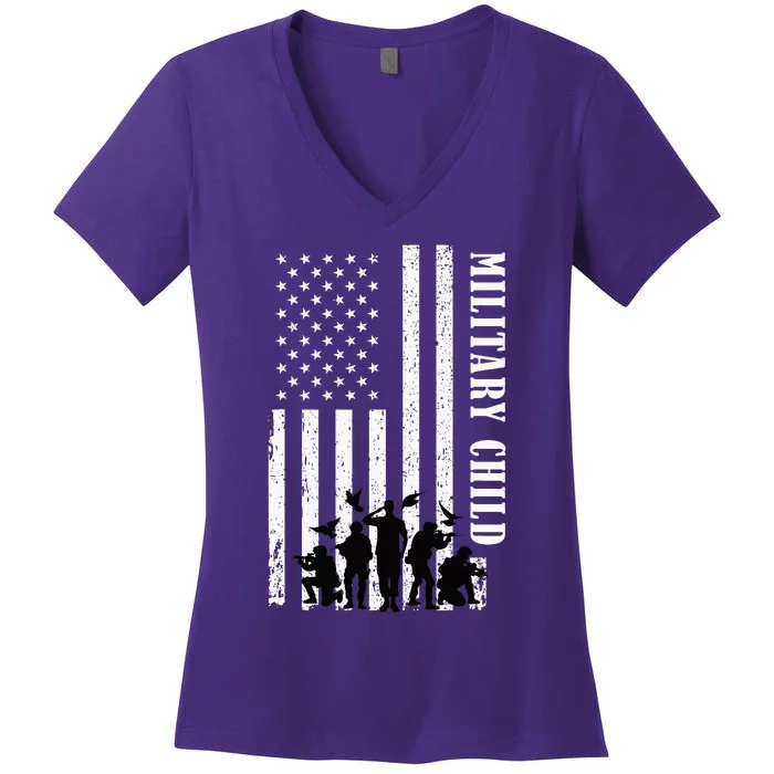 Purple Up Children's Costumes Military Children's Month American Flag Women's V-Neck T-Shirt