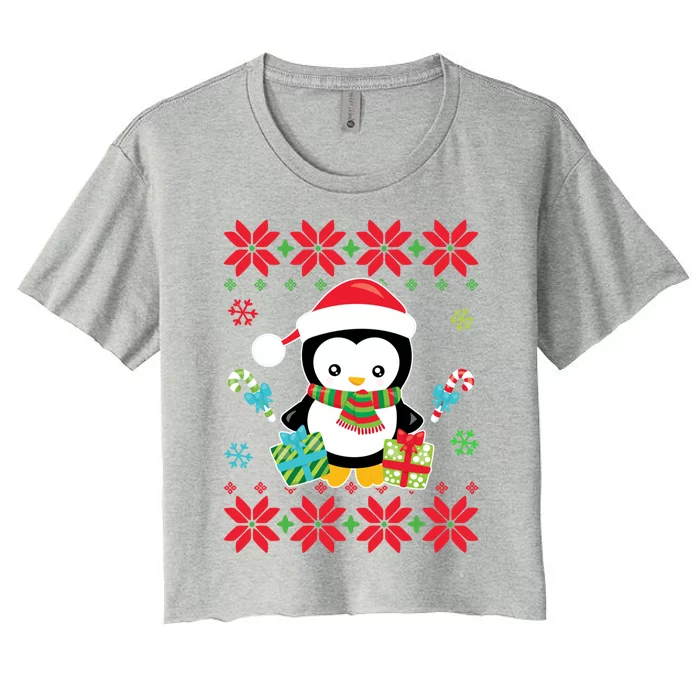 Penguin Ugly Christmas Tacky Xmas Crazy Holiday Candy Canes Gift Women's Crop Top Tee