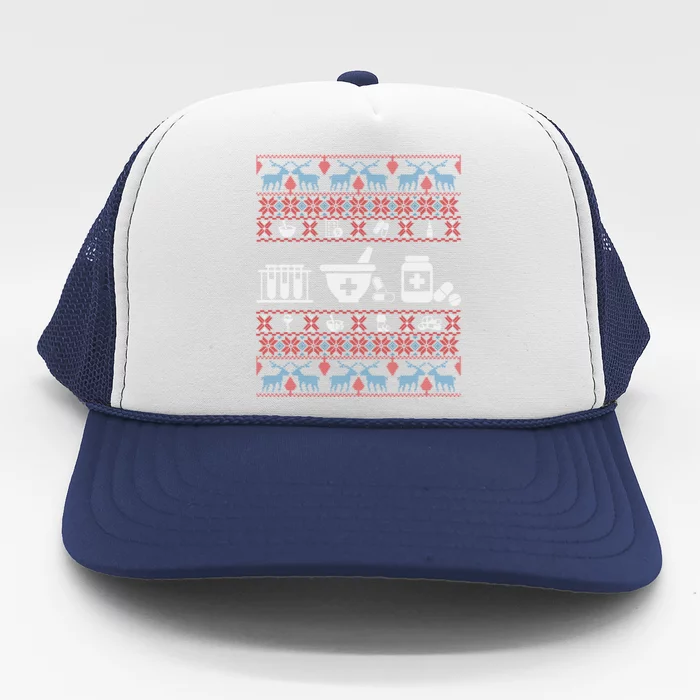 Pharmacy Ugly Christmas Sweater For Pharmacist Christmas Cool Gift Trucker Hat