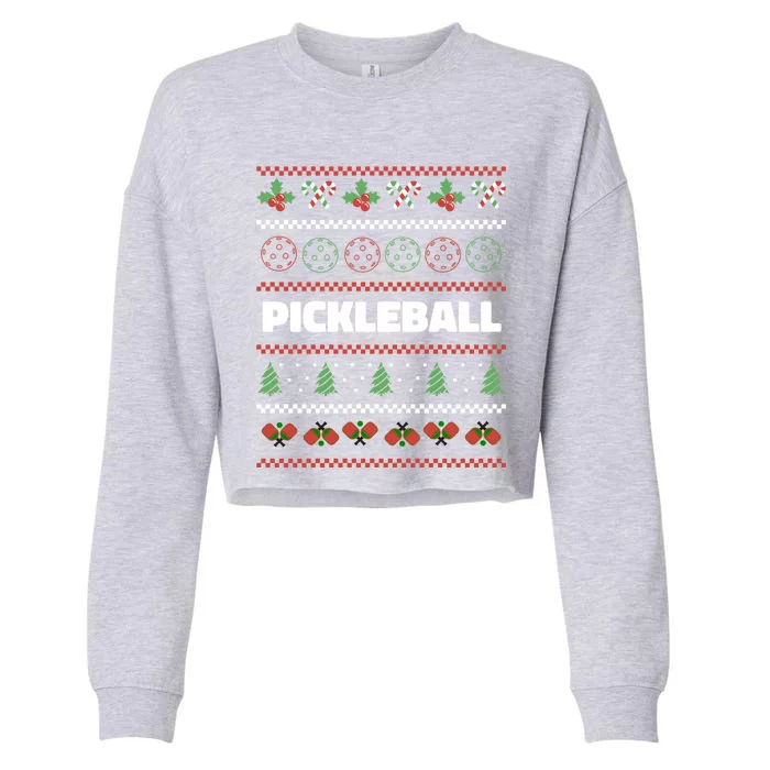 Pickleball Ugly Christmas Design Gift Cropped Pullover Crew