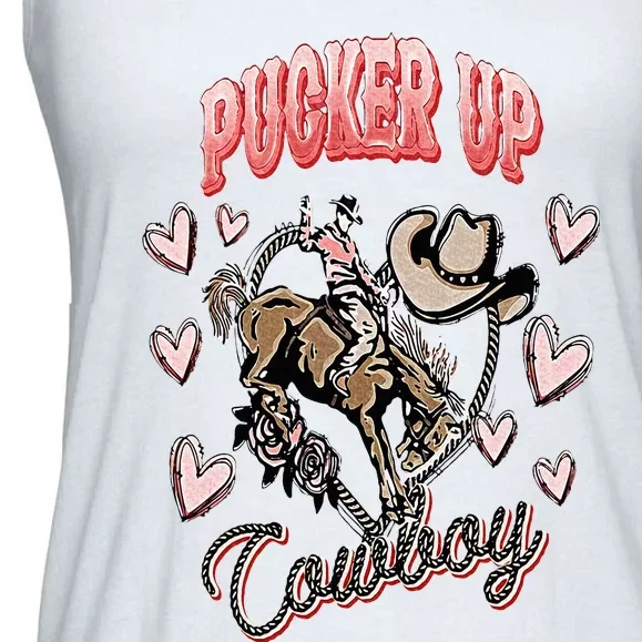 Pucker Up Cowboy Retro Groovy Howdy Valentines Cowboy Hat Ladies Essential Flowy Tank