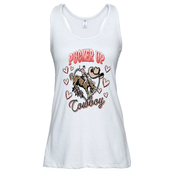 Pucker Up Cowboy Retro Groovy Howdy Valentines Cowboy Hat Ladies Essential Flowy Tank