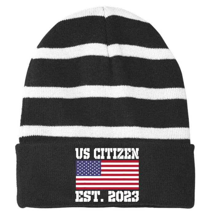 Proud US Citizenship Immigrant American New USA Citizen Flag Striped Beanie with Solid Band