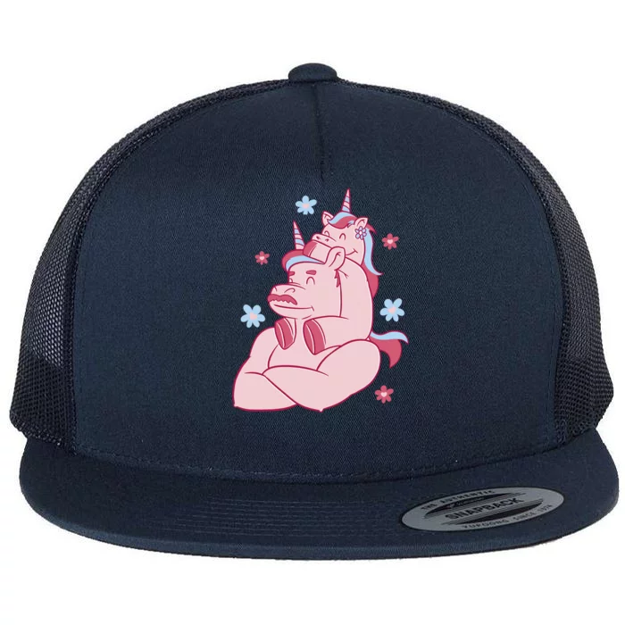 Papa Unicorn Cute Gift Flat Bill Trucker Hat