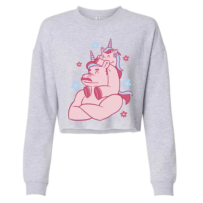 Papa Unicorn Cute Gift Cropped Pullover Crew