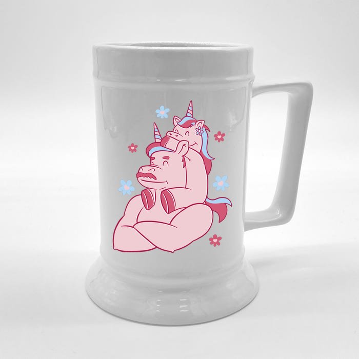 Papa Unicorn Cute Gift Front & Back Beer Stein