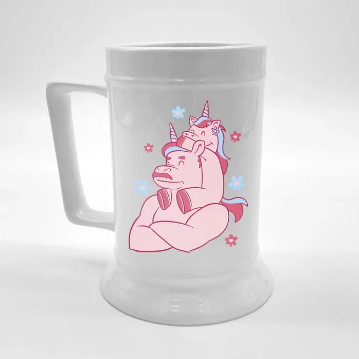 Papa Unicorn Cute Gift Front & Back Beer Stein