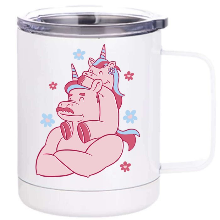 Papa Unicorn Cute Gift Front & Back 12oz Stainless Steel Tumbler Cup