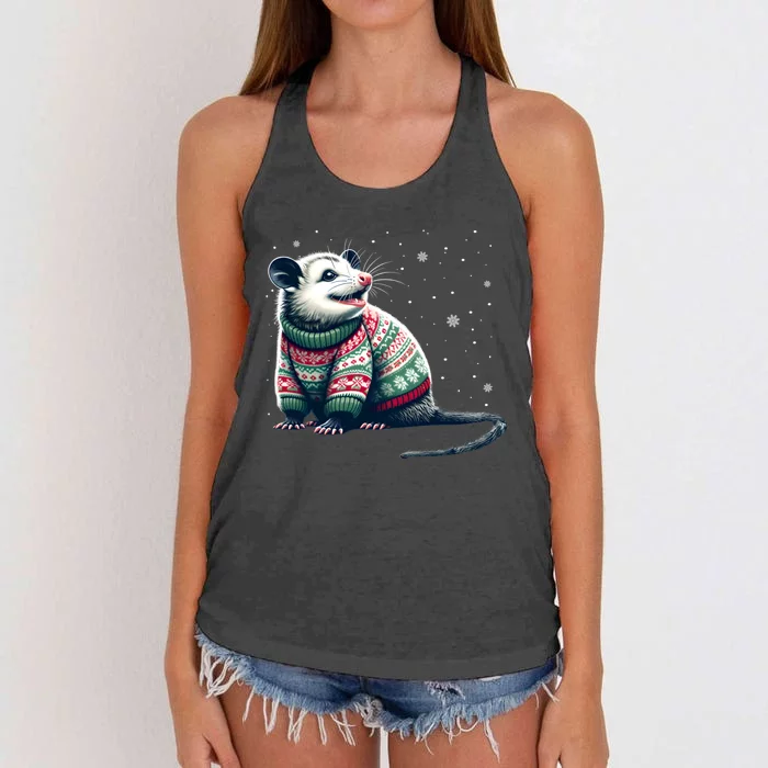 Possum Ugly Christmas Sweater Opposum Lover Rodent Owner Women's Knotted Racerback Tank