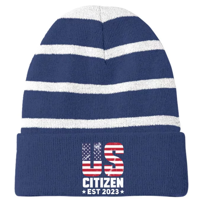 Proud US Citizenship Decoration American New USA Citizen Striped Beanie with Solid Band