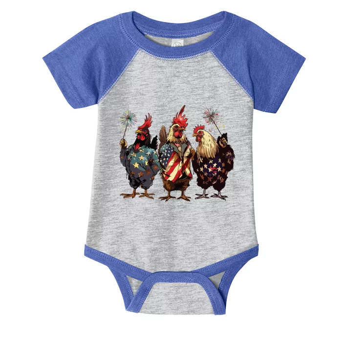 Patriotic Usa Chicken Retro American 4th Of July Infant Baby Jersey Bodysuit