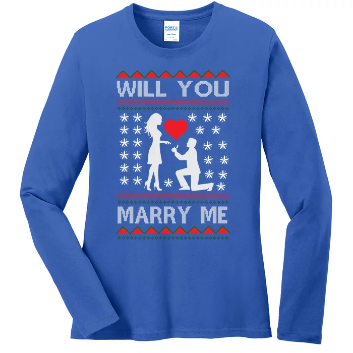 Proposal Ugly Christmas Design Funny Marry Me Gift Ladies Long Sleeve Shirt