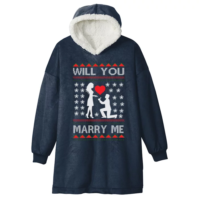 Proposal Ugly Christmas Design Funny Marry Me Gift Hooded Wearable Blanket