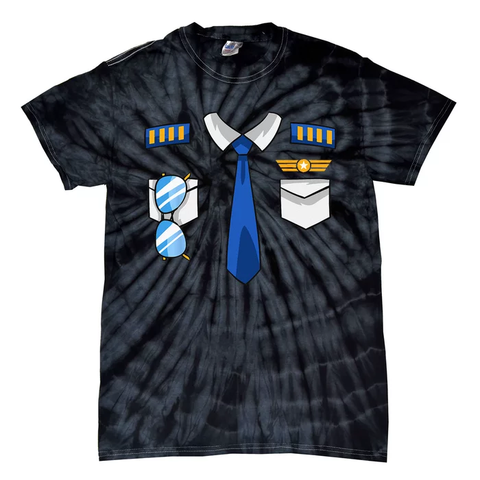 Pilot Uniform Costume Airplane Aviator Aviation Halloween Tie-Dye T-Shirt