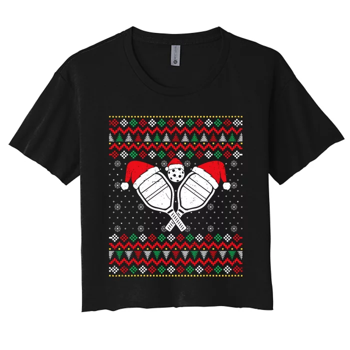 Pickleball Ugly Christmas Sweater Sport Lover Xmas Matching Women's Crop Top Tee