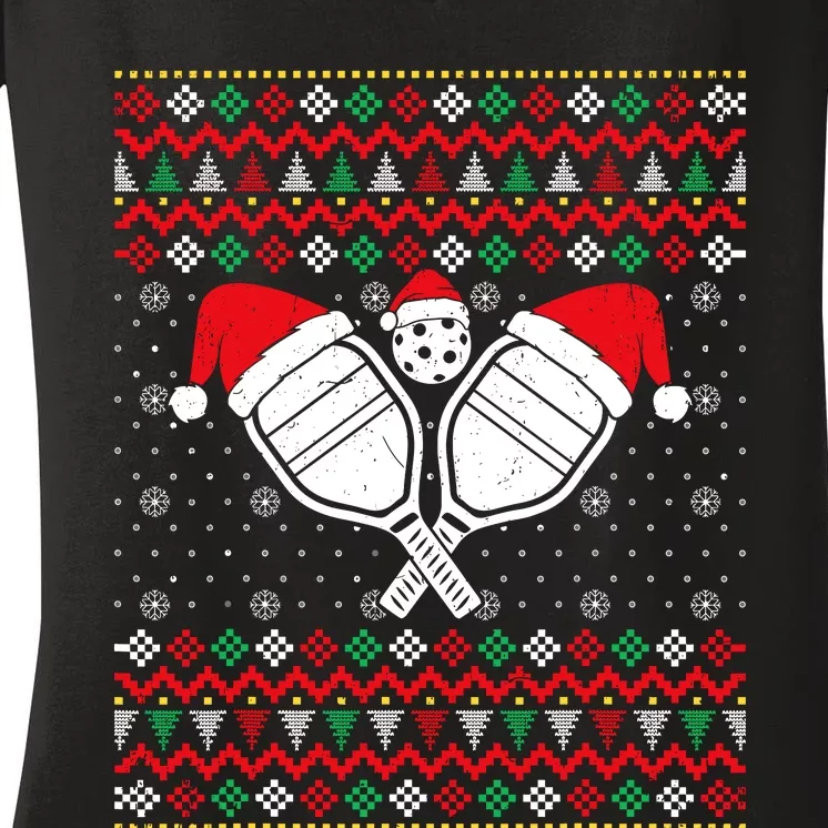 Pickleball Ugly Christmas Sweater Sport Lover Xmas Matching Women's V-Neck T-Shirt