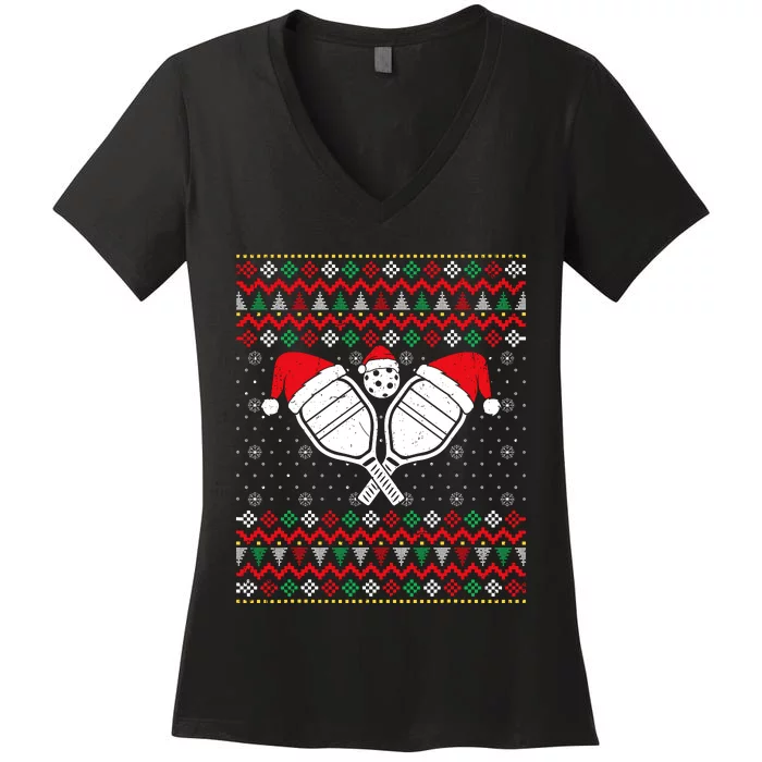 Pickleball Ugly Christmas Sweater Sport Lover Xmas Matching Women's V-Neck T-Shirt