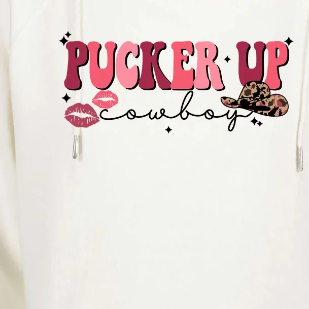 Pucker Up Cowboy Western Howdy Happy Valentine's Day Womens Funnel Neck Pullover Hood