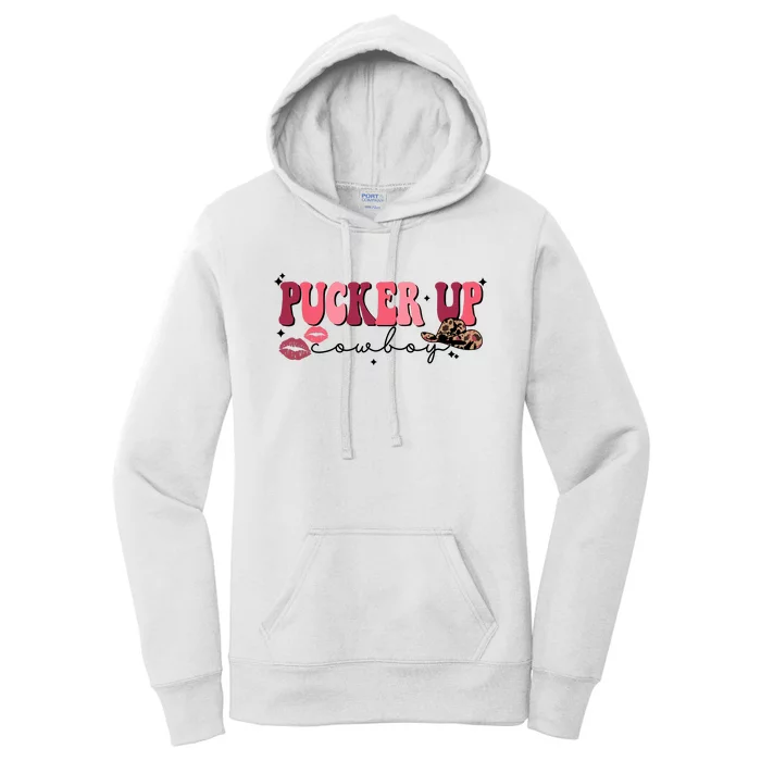 Pucker Up Cowboy Western Howdy Happy Valentine's Day Women's Pullover Hoodie