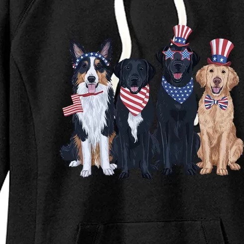 Patriotic Usa Dog  4th Of July Dog Independence Day Women's Fleece Hoodie