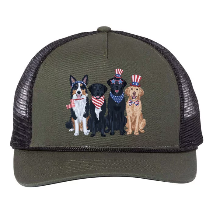 Patriotic Usa Dog  4th Of July Dog Independence Day Retro Rope Trucker Hat Cap