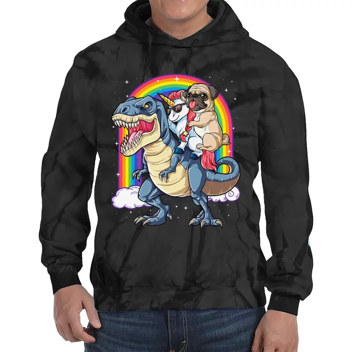 Pug Unicorn Dinosaur T rex  Rainbow Tie Dye Hoodie