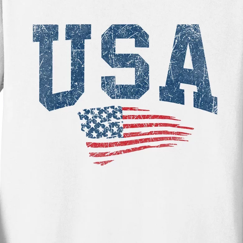 Patriotic USA  Distressed American Flag Kids Long Sleeve Shirt