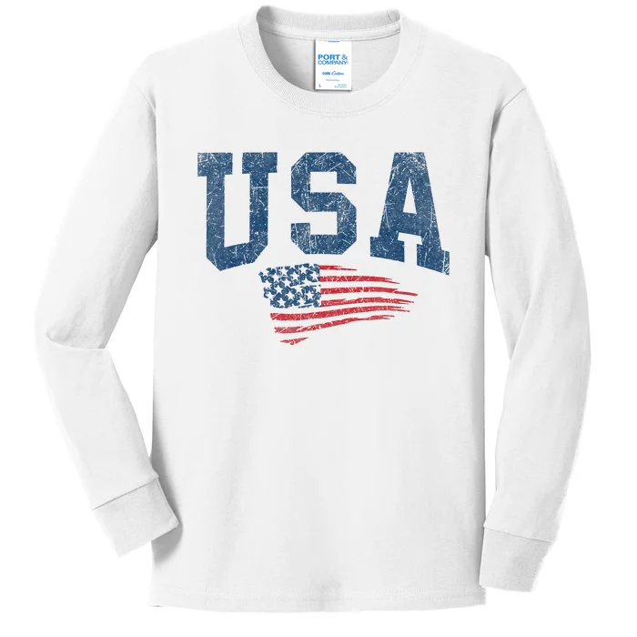 Patriotic USA  Distressed American Flag Kids Long Sleeve Shirt