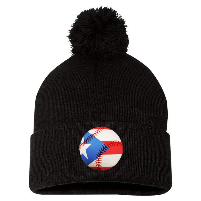 Puerto Rico Baseball Pom Pom 12in Knit Beanie