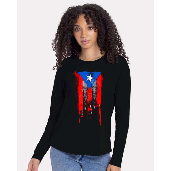 Puerto Rico Flag Drip Womens Cotton Relaxed Long Sleeve T-Shirt