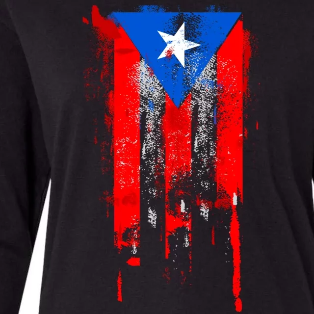 Puerto Rico Flag Drip Womens Cotton Relaxed Long Sleeve T-Shirt