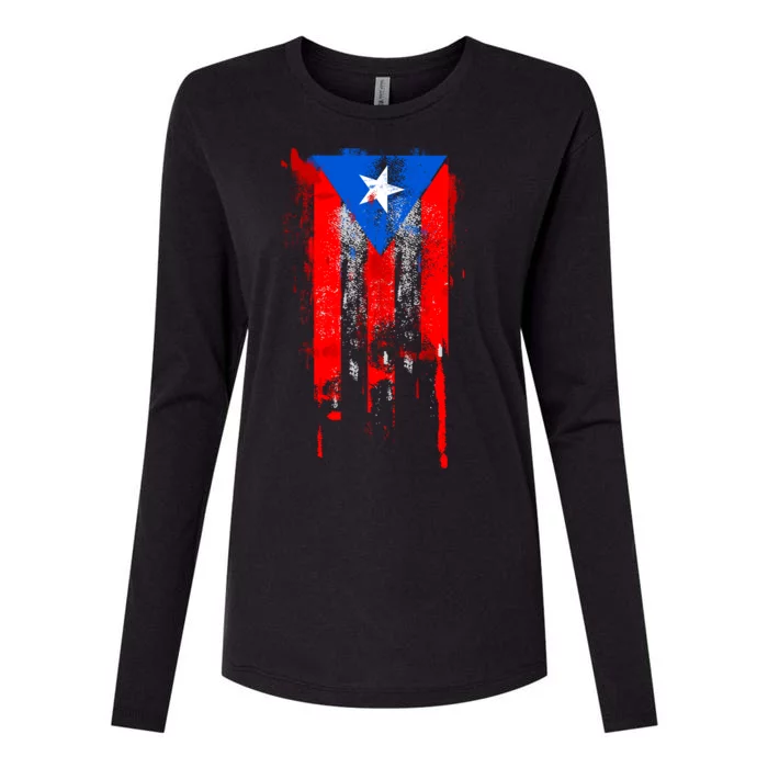 Puerto Rico Flag Drip Womens Cotton Relaxed Long Sleeve T-Shirt