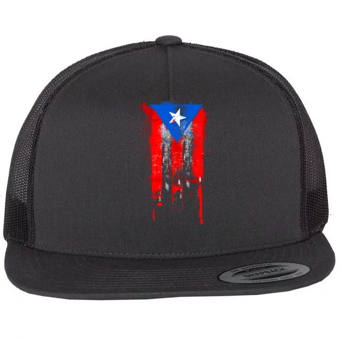 Puerto Rico Flag Drip Flat Bill Trucker Hat