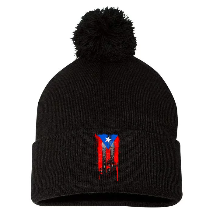 Puerto Rico Flag Drip Pom Pom 12in Knit Beanie