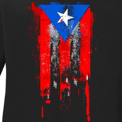 Puerto Rico Flag Drip Ladies Missy Fit Long Sleeve Shirt