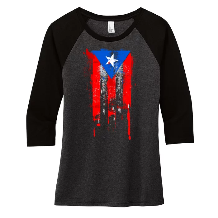 Puerto Rico Flag Drip Women's Tri-Blend 3/4-Sleeve Raglan Shirt