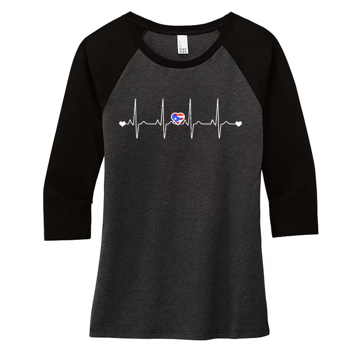 Puerto Rico Heartbeat Pulse Women's Tri-Blend 3/4-Sleeve Raglan Shirt