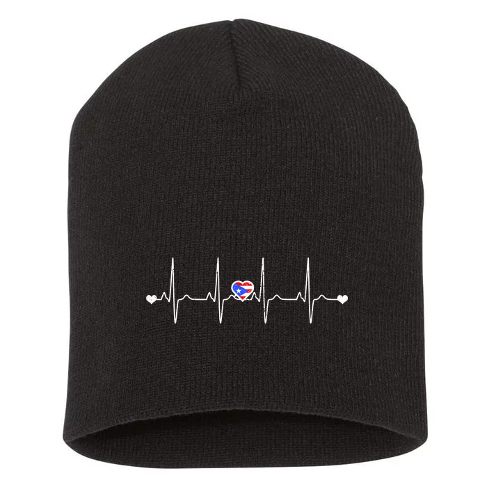 Puerto Rico Heartbeat Pulse Short Acrylic Beanie